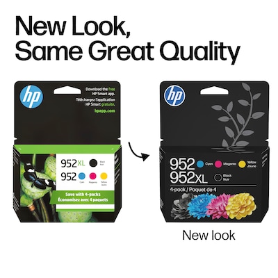 HP 952XL/952 Black High Yield and Cyan/Magenta/Yellow Standard Yield Ink Cartridge, 4/Pack (N9K28AN#140)