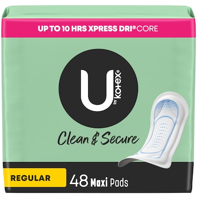 U by Kotex Security Regular Maxi Pad, Unscented, 48/Pack (47240)