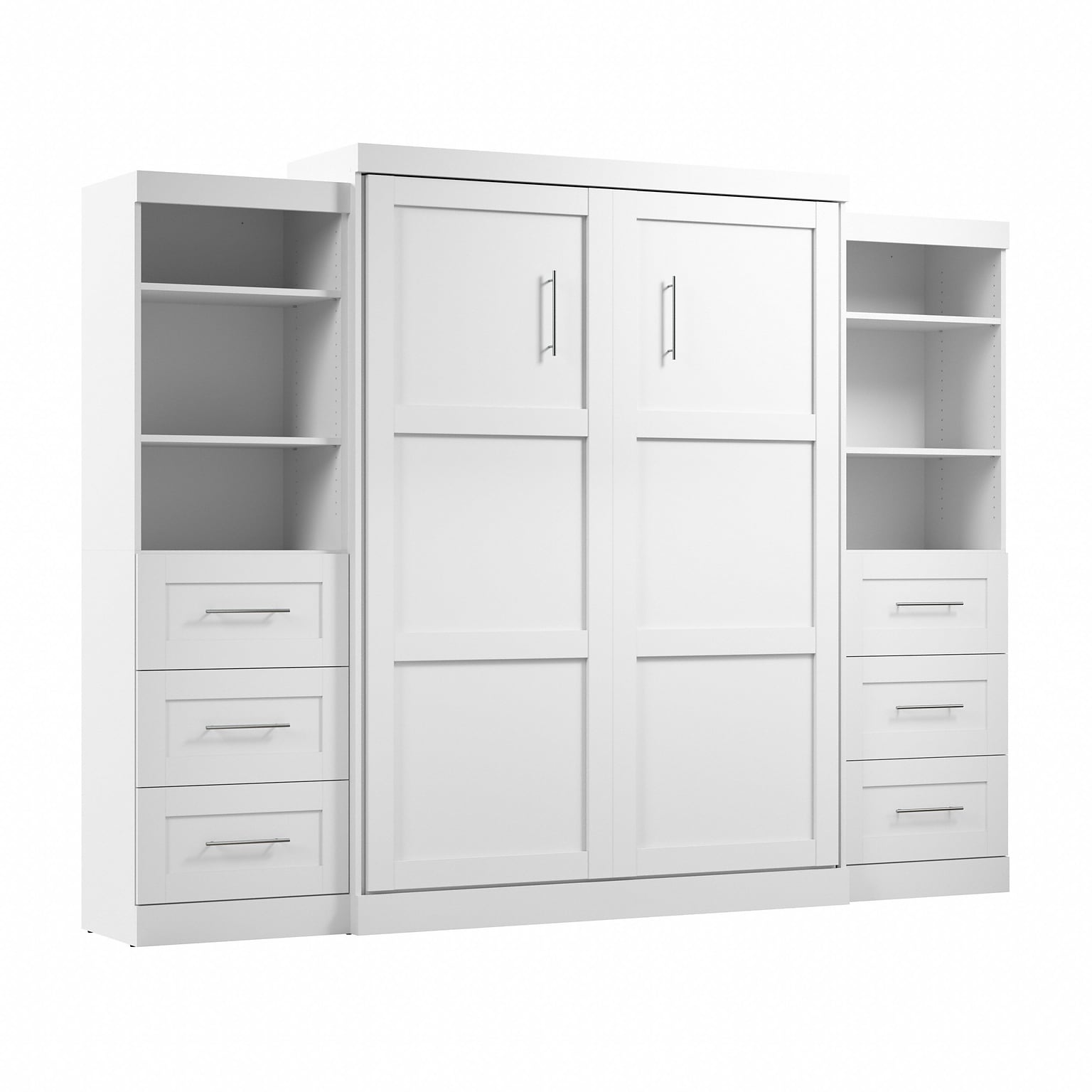 Bestar Pur Queen Murphy Bed and 2 Storage Units with Drawers (115W), White (26884-17)