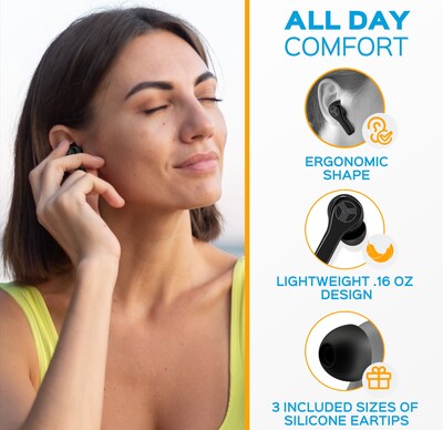 Treblab WX8 True Wireless IPX8 Waterproof Earbuds, Bluetooth, Black