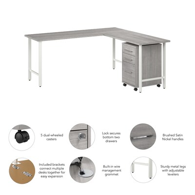 Bush Business Furniture Hustle 72"W L Shaped Computer Desk with 3 Drawer Mobile File Cabinet, Platinum Gray (HUS005PG)