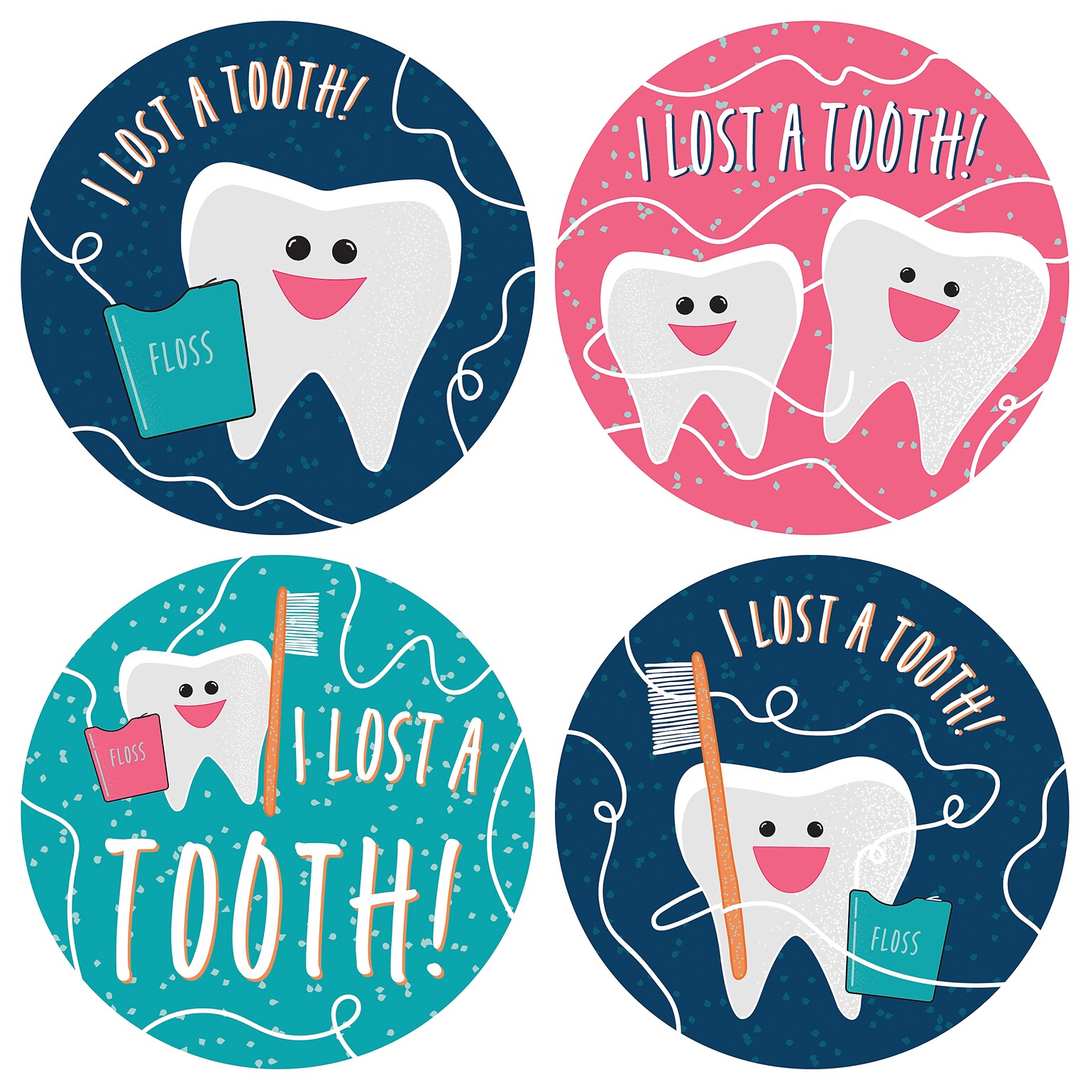 Barker Creek Lost a Tooth Stickers/Badges, 2.37 Dia., Multicolored, 32/Pack (3200)