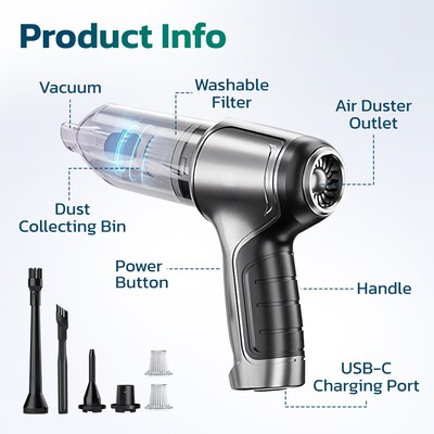 Purely C105 Wireless Vacuum & Air Duster for Keyboard, Desktop, and Computers (PKBVC105)