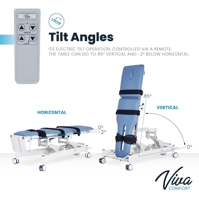 Viva Comfort Electric Height Adjustable Physical Therapy Tilt Table with Straps, 485 lbs. Capacity, Blue (ADI903-05-MK)