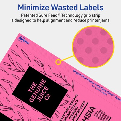 Avery Laser/Inkjet Rectangle Multipurpose Labels, 3-1/4" x 8-3/8", Bright Pink, 30/Pack (94251)