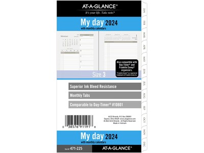 2024 AT-A-GLANCE 6.75 x 3.75 Daily & Monthly Planner Refill, White/Gray (471-225-24)