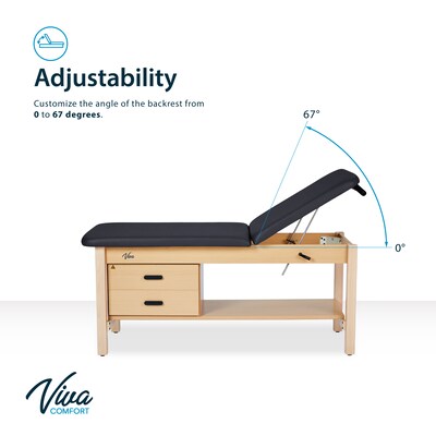 Aristo Wood Physician Adjustable Exam Table with Shelf, 2 Drawer Cabinet, Paper Cutter, Holder, 500lbs. Capacity, Black