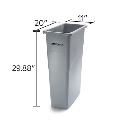 Coastwide Professional™ Slim Plastic Trash Can with no Lid, Gray, 23 Gal. (CW50717)
