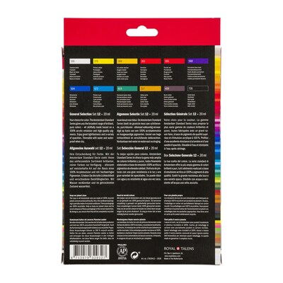 Amsterdam General Selection Acrylic Paint, Assorted Colors, 12/Pack (AMS17820412)