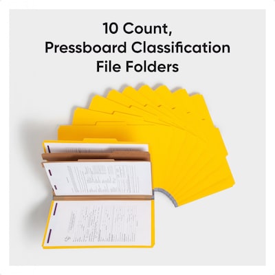 Smead 50% Recycled Pressboard Classification Folders, 2 Expansion, Legal Size, 2 Dividers, Yellow,