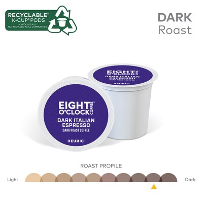 Eight O'Clock Dark Italian Espresso Coffee, Keurig K-Cup Pod, Dark Roast, 96/Carton (6408CT)