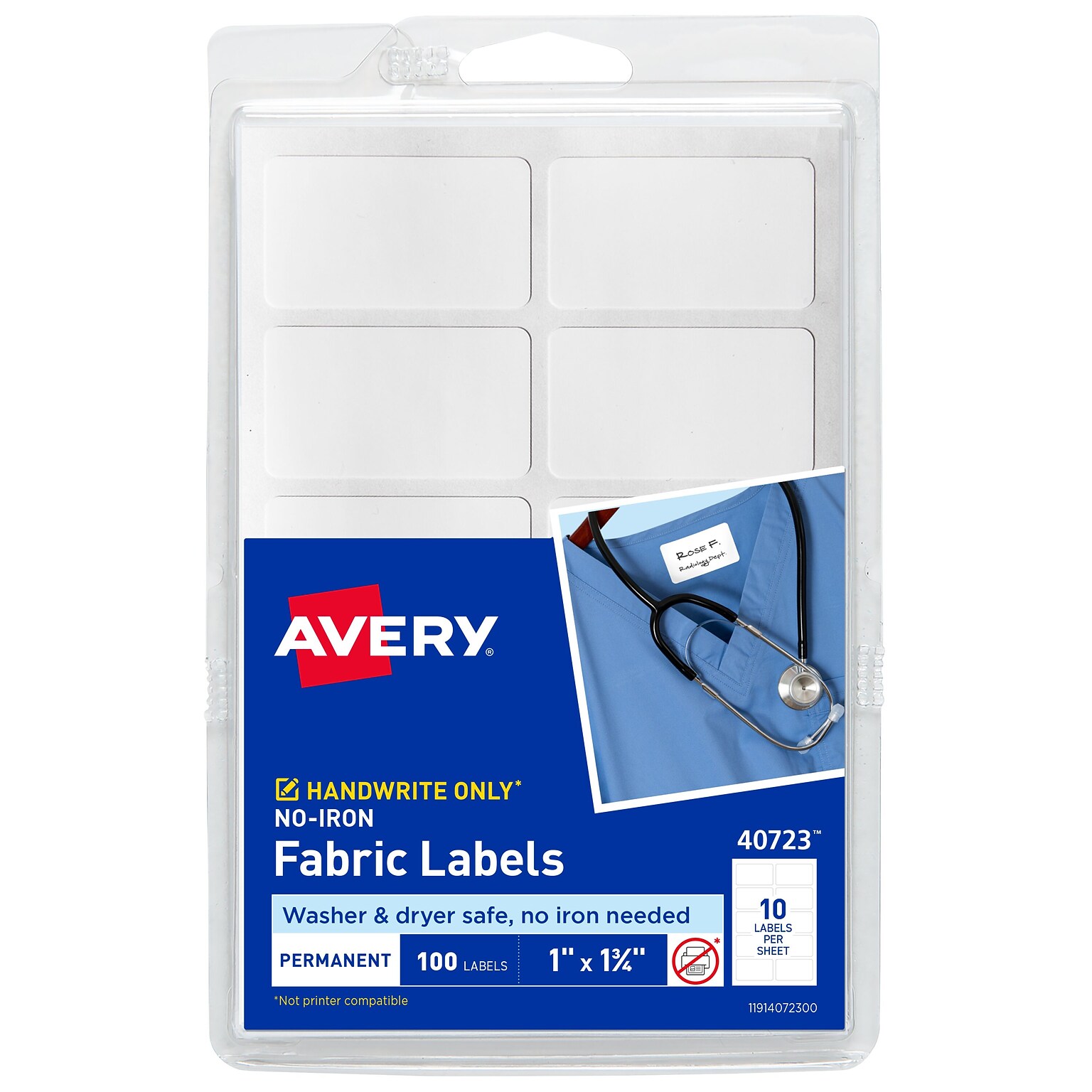 Avery No-Iron Fabric Waterproof Labels, 4 x 6, 100 Labels/Pack (40723)