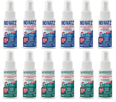 No Natz & No Mosquitoz Natural DEET-Free Insect Repellent Spray Gnats & Mosquitoes, Fresh & Woodsy Scent, 2oz, 12/Pack(BND04609)