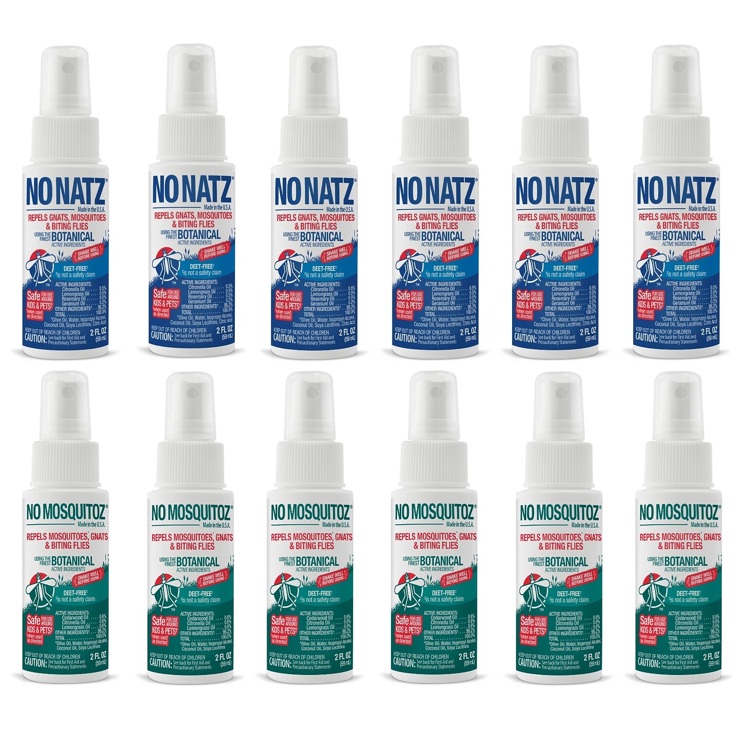 No Natz & No Mosquitoz Natural DEET-Free Insect Repellent Spray Gnats & Mosquitoes, Fresh & Woodsy Scent, 2oz, 12/Pack(BND04609)