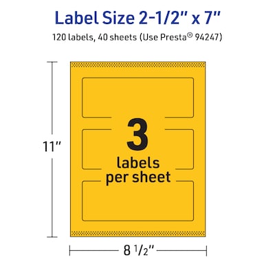 Avery Rectangle Laser/Inkjet Multipurpose Labels, 2.5" x 7", Bright Yellow (120/Box)
