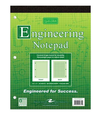 Signature Collection Covered Engineering Pad, Frame Front 1/2 Right Margin, Heavyweight 20 lb. Green Tint Paper
