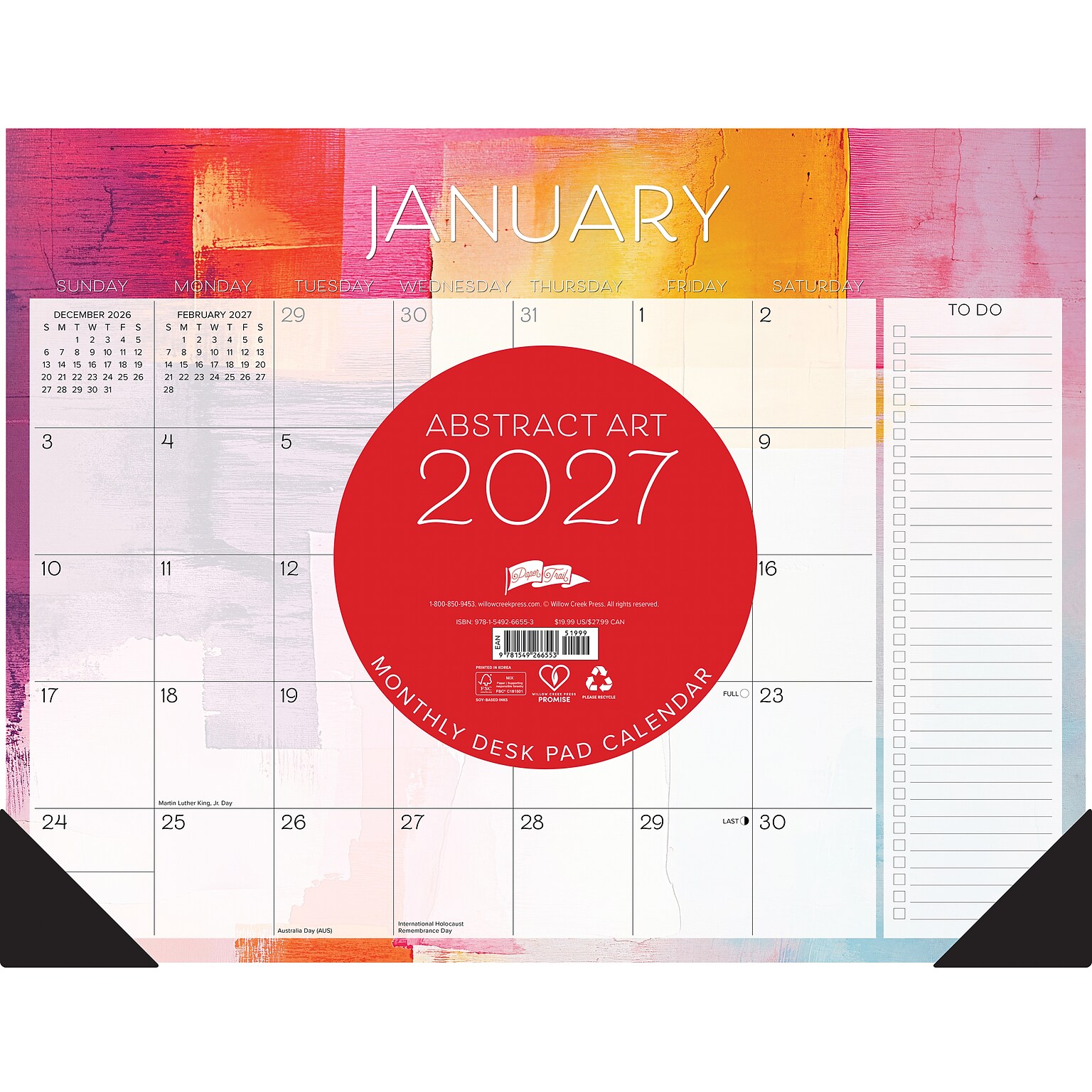 2027 Willow Creek Abstract Art 22 x 17 Monthly Desk Pad Calendar, Assorted Colors (66553)