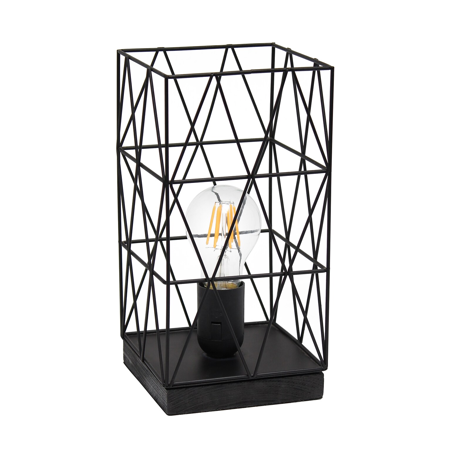 Creekwood Home Geometric Metal Cage 10 LED Table Lamp, Black (CWT-1003-BK)