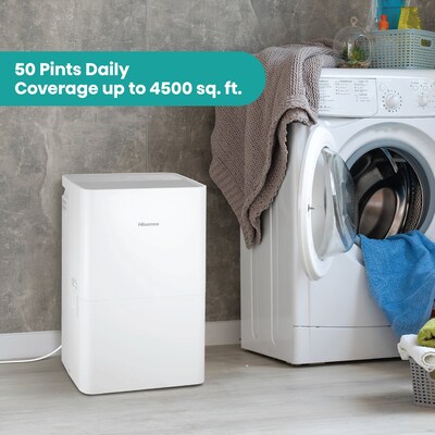 Hisense 50-Pint Dehumidifier, 3-Speed, Covers up to 4500 sq. ft., White (ADH50K26)