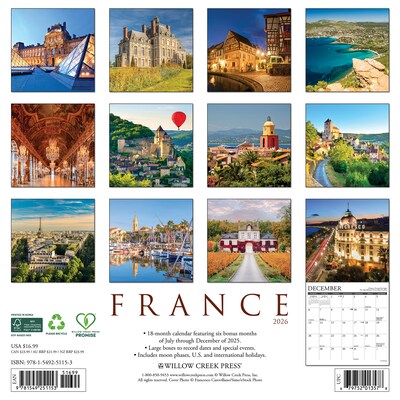2026 Willow Creek France 12 x 12 Monthly Wall Calendar (51153)