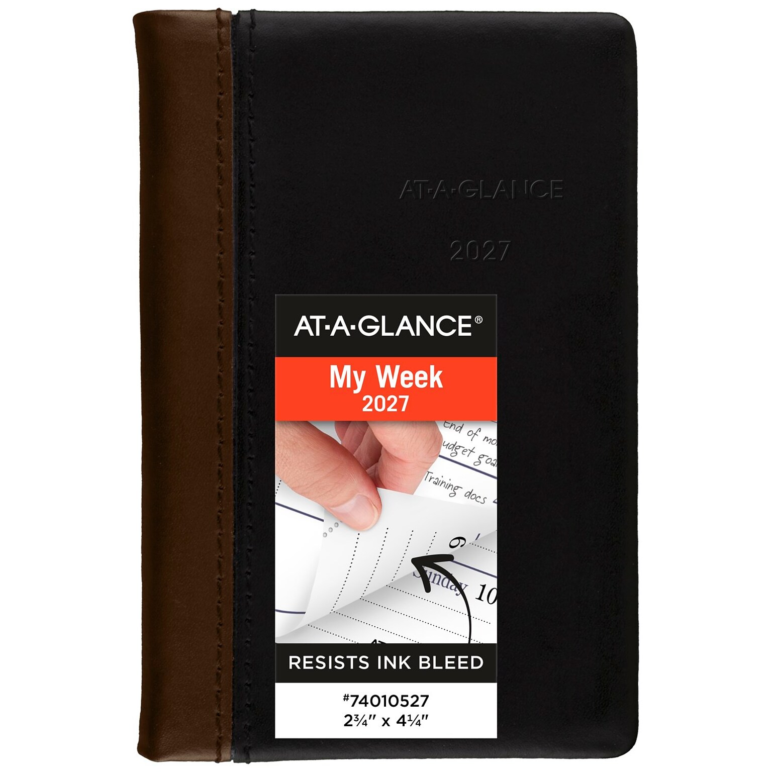 2027 AT-A-GLANCE Fine Diary 2.75 x 4.25 Weekly & Monthly Planner, Faux Leather Cover, Black/Brown (74-01-05-27)