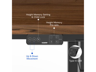 FlexiSpot E7Q 60"W Electric Adjustable Standing Desk, Black Walnut/Black (E7QB6030-BW)