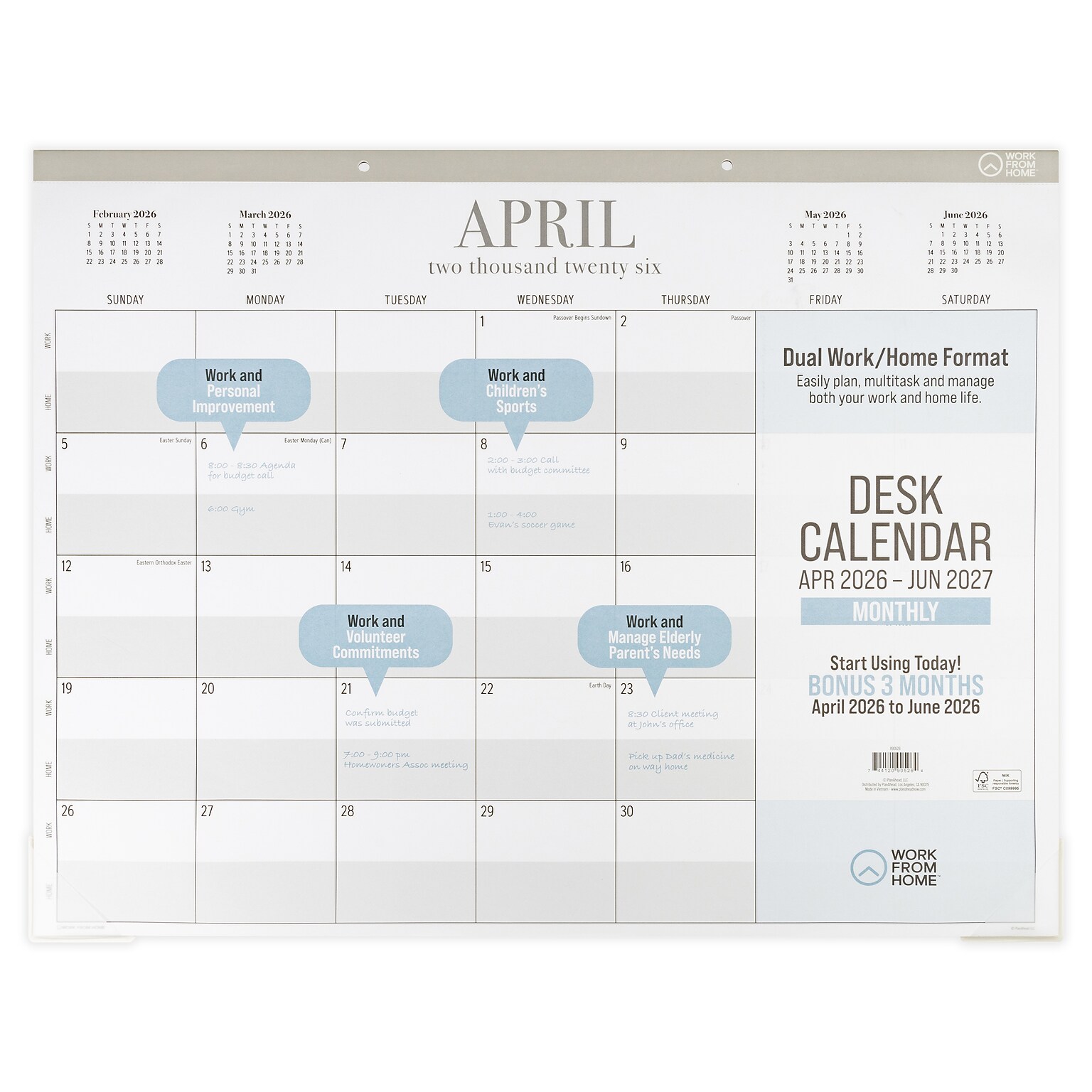 2026-2027 PlanAhead Work From Home 22 x 17 Academic Monthly Desk Pad Calendar (90526)
