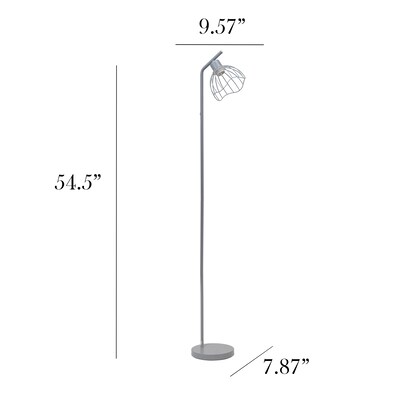 Simple Designs Sleek Essentials 54.5" Metal Floor Lamp with Wire Cage Shade, Gray (LF1050-GRY)