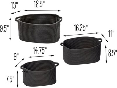 Honey-Can-Do Cotton Nesting Baskets with Handles, Black, 3/Set (STO-08748)