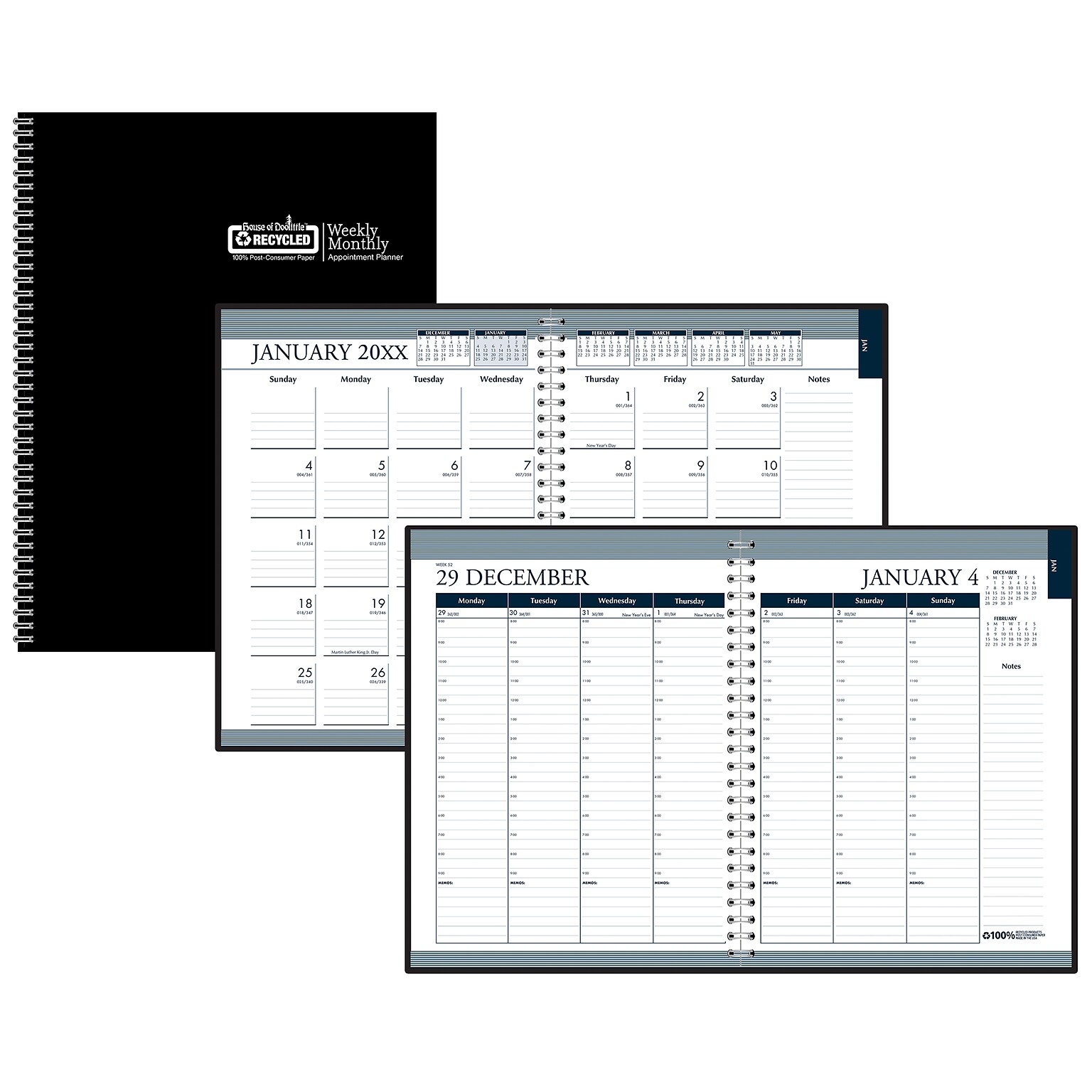 2026 House of Doolittle 8.5 x 11 Calendar Year Weekly & Monthly Appointment Book, Faux Leather Cover, Black (28302-26)