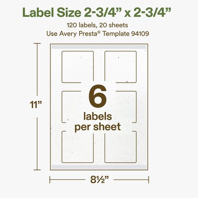 Avery Square Laser/Inkjet Multipurpose Labels, 2-3/4" x 2-3/4", Off-White (120/Pack)
