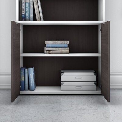 Bush Business Furniture Jamestown 66"H 5-Shelf Bookcase with Adjustable Shelves, Storm Gray/White Laminated Wood (JTB136SGWH)