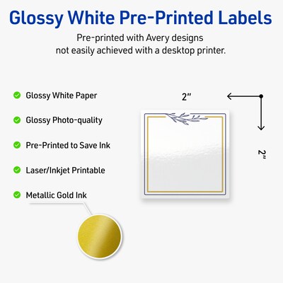 Avery Laser/Inkjet Square Multipurpose Labels, 2 x 2, White, 120/Pack (S00-DNH)