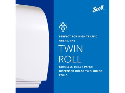 Scott Essential Coreless Twin Jumbo Roll Toilet Paper Dispenser, White (09609)