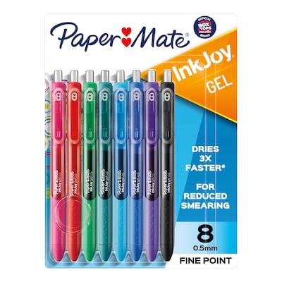 Paper Mate InkJoy Retractable Gel Pen, Fine Point, Assorted Ink, 8/Pack (1968614)