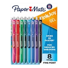 Paper Mate InkJoy Retractable Gel Pen, Fine Point, Assorted Ink, 8/Pack (1968614)