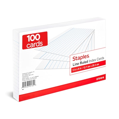 Staples® Lined Index Cards, 5 x 8, White, 100 Cards/Pack (ST51016-CC)
