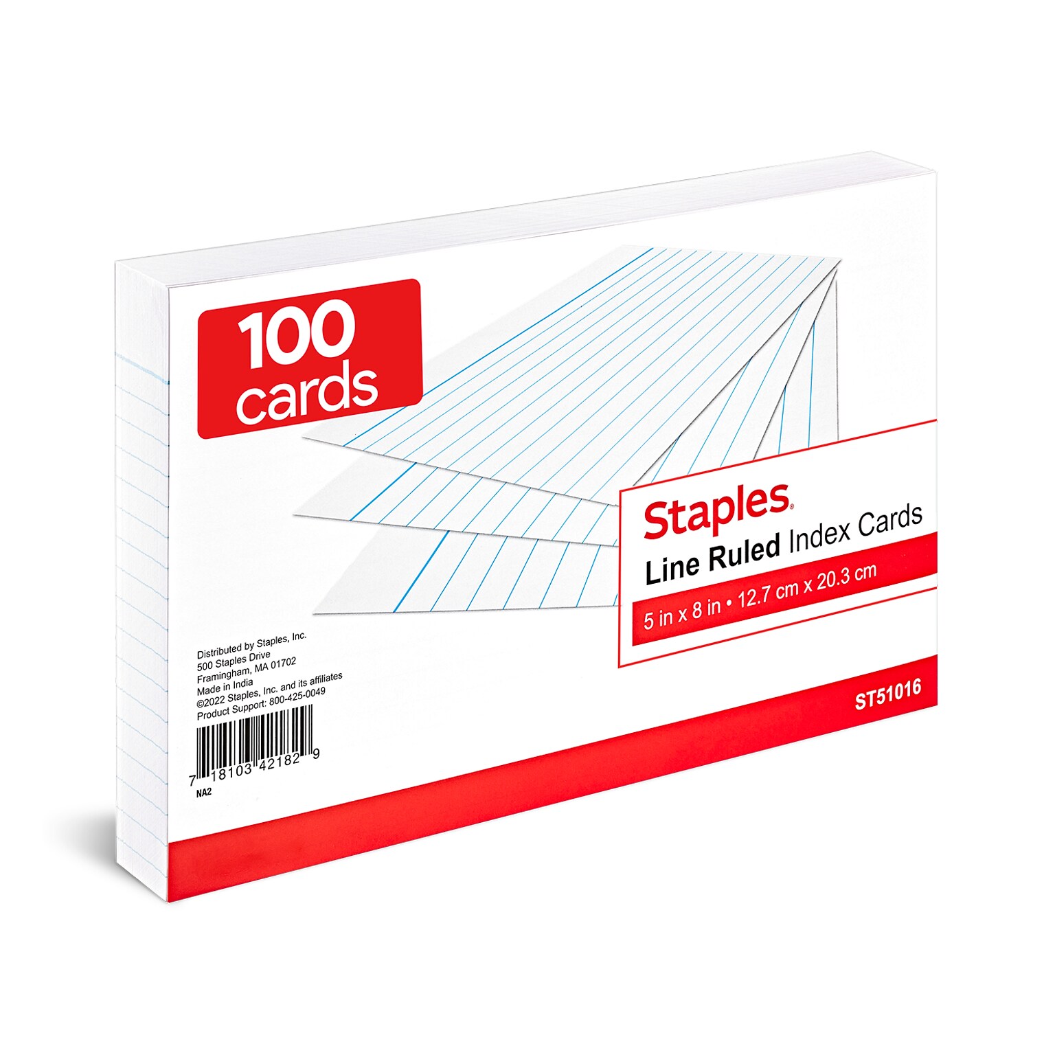 Staples® Lined Index Cards, 5 x 8, White, 100 Cards/Pack (ST51016-CC)