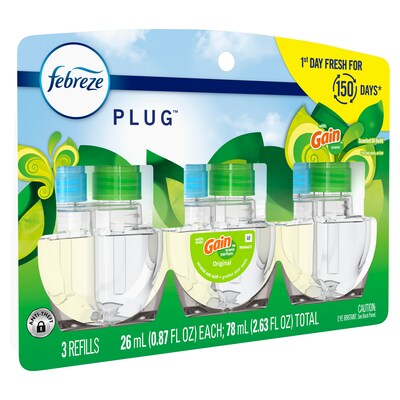 Febreze Fade Defy Plug Air Freshener Warmer Refill, Gain Original Scent, 0.87 fl. oz., 3/Pack (54341)
