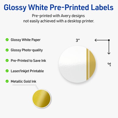 Avery Laser/Inkjet Circle Multipurpose Labels, 3 Dia., White, 60/Pack (S00-DKB)