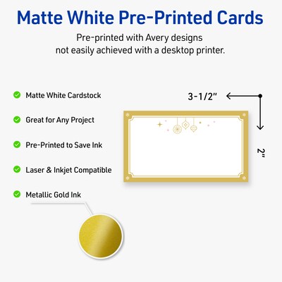 Avery Gold-Metallic Ornaments Matte Blank Card, White, 80/Pack (S00-FHC)