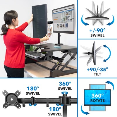 Mount-It! Mount-It! 36"W Manual Rectangular Adjustable Aluminum Standing Desk Converter, Black (MI-7934)
