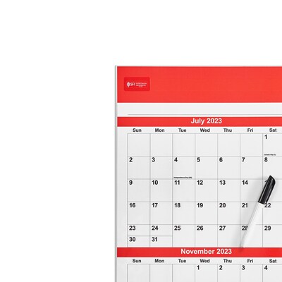 2023-2024 Staples 32" x 48" Academic Yearly Dry-Erase Wall Calendar,  Red/White (ST54274-23) | Quill.com