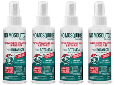 No Mosquitoz Natural DEET-Free Insect Repellent Spray for Mosquitoes, Woodsy Scent, 4oz, 4/Pack (BND04606)