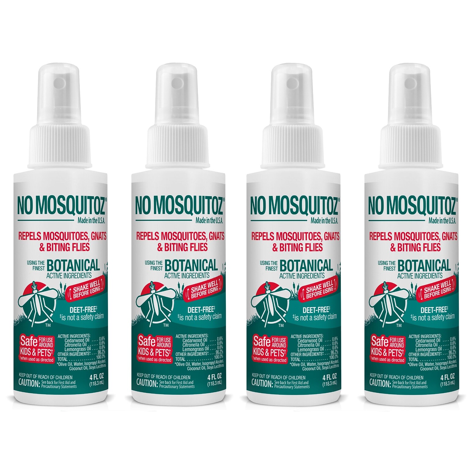 No Mosquitoz Natural DEET-Free Insect Repellent Spray for Mosquitoes, Woodsy Scent, 4oz, 4/Pack (BND04606)