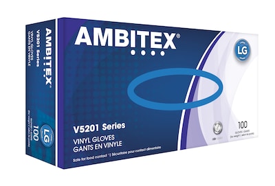 Ambitex V5201 Series Latex Free Clear Vinyl Gloves, Large, 100/Bx, 10 Bxs/CT (VLG5201)