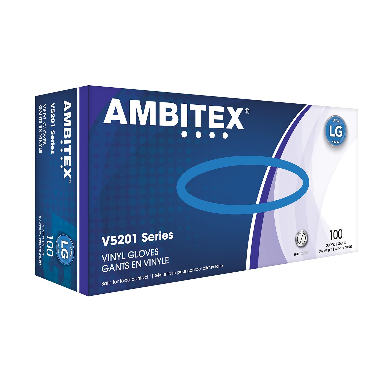 Ambitex V5201 Series Latex Free Clear Vinyl Gloves, Large, 100/Box (VLG5201)