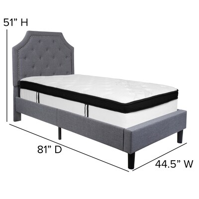 Flash Furniture Brighton Tufted Upholstered Platform Bed in Light Gray Fabric with Memory Foam Mattress, Twin (SLBMF9)