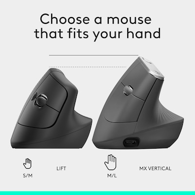Logitech Lift Wireless Ergonomic Left Handed Optical Mouse, Graphite (910-006467)
