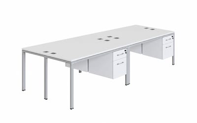 Boss Office Products Simple System 71W Desk with Pedestal, White, 4/Set (SGSD016-203-WT)